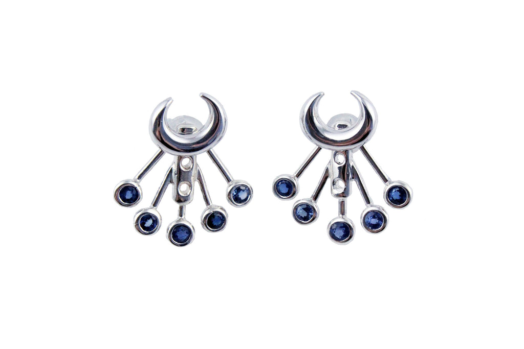 Lunar Lovers Sapphire Ear Jackets Silver